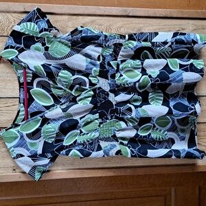 Apt. 9  Sheer Green and Black Leaf Print Blouse, XL.